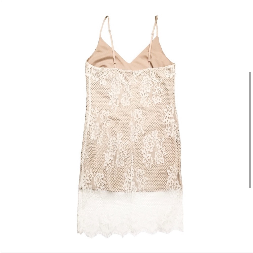 ASTR the Label Nude and Orange Lace Overlay V Neckline Slip Dress - Picture 3 of 14
